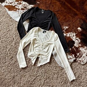 Windsor Long Sleeve Front Tie Crop Tops (2)